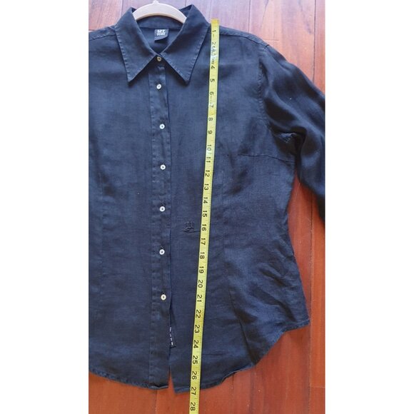 Gianfranco Ferre Vintage Black Shirt, 100% lino Long Sleeves Button Blouse - Picture 12 of 15